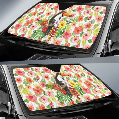 Pink Hibicus Toucan Watercolor Car Auto Sun Shades 212401
