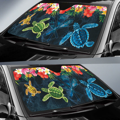 Turtle Kanaka Maoli Hibiscus Plumeria Flower Wave Car Auto Sun Shades 212101