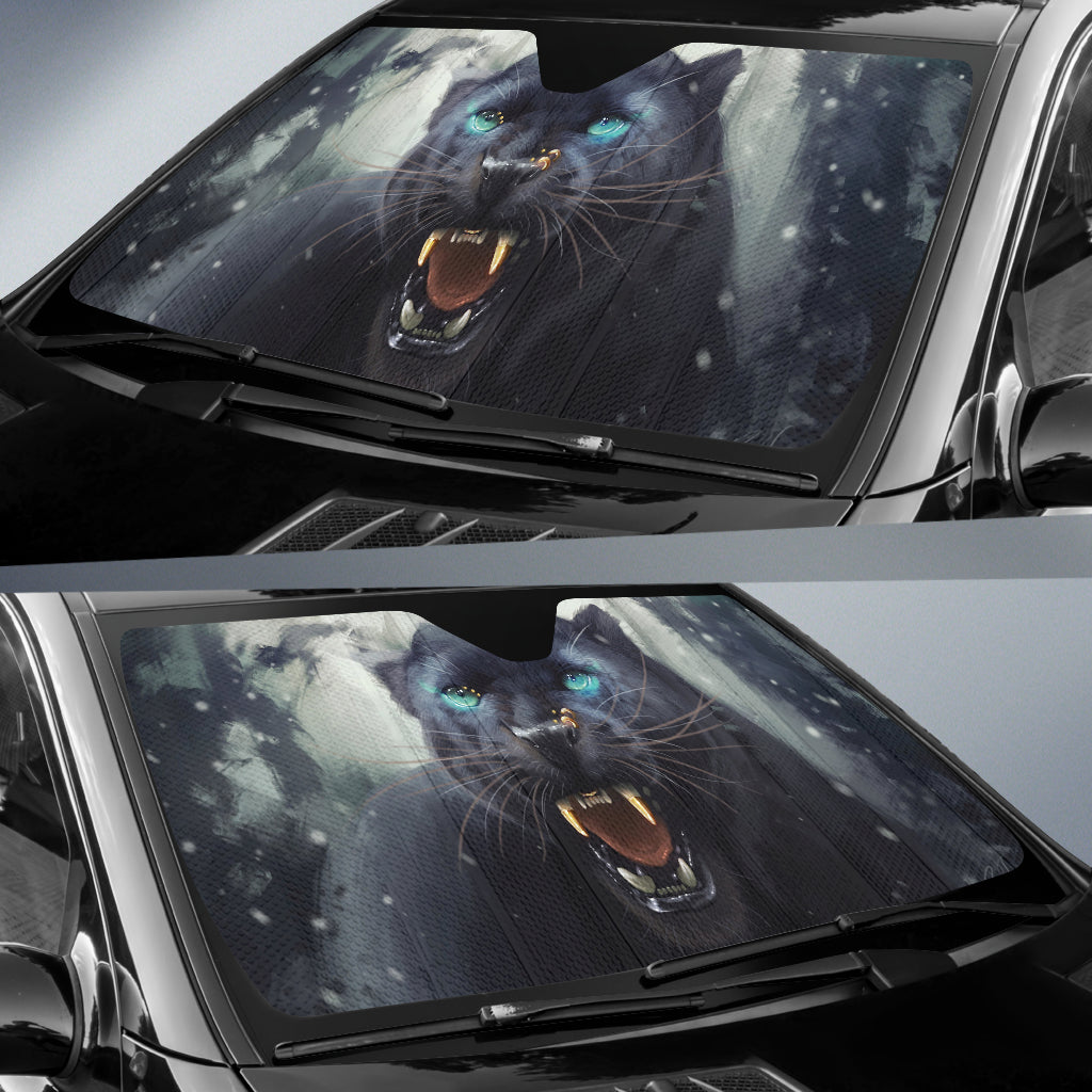 Black Panther Head with Intense Amber Gaze Car Auto Sun Shades 211502