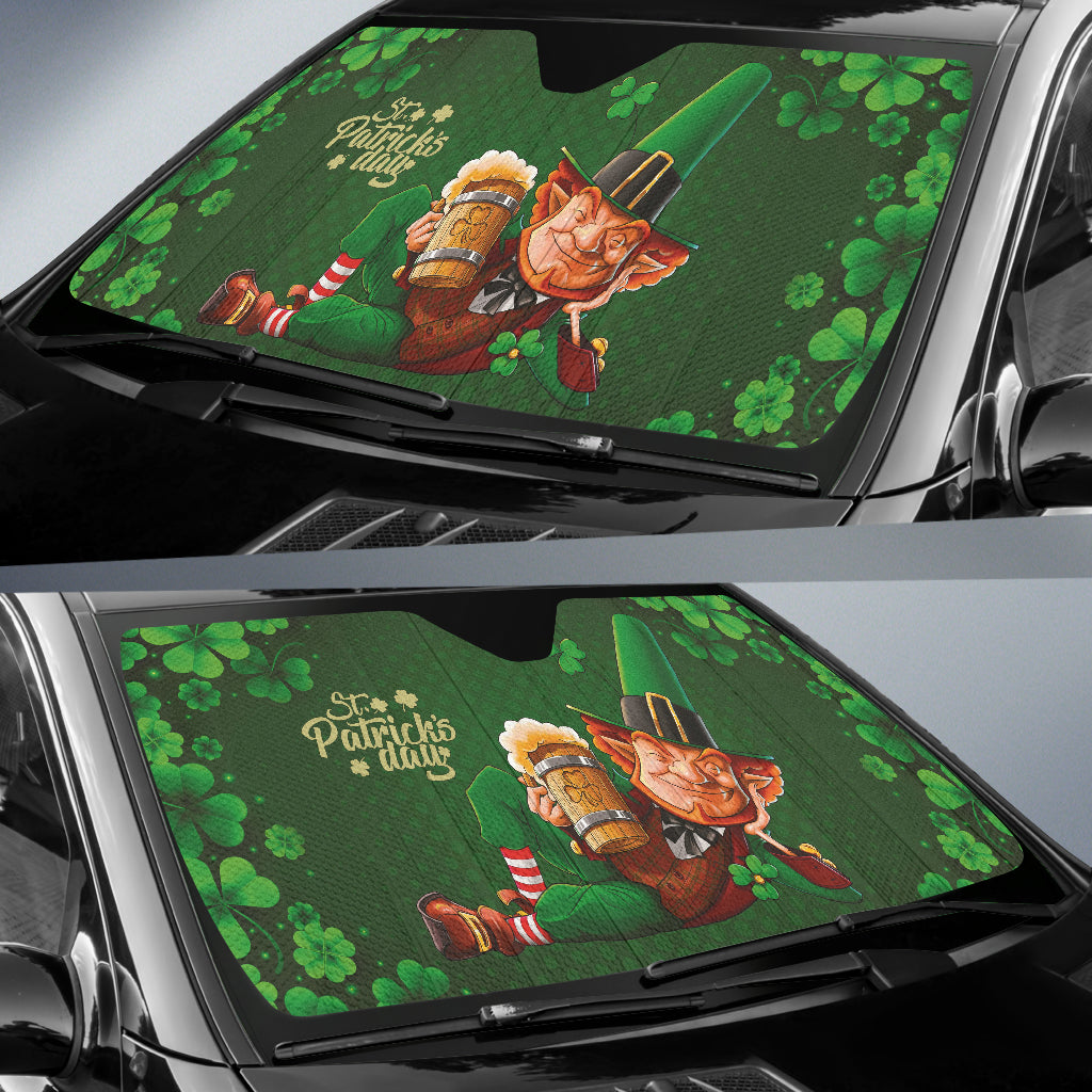 Leprechaun Drinks Beer Patrick's Day Car Auto Sun Shades 212501