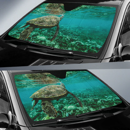 Tortoise Aquatic Corals Displayed in Vibrant Underwater Reef Car Auto Sun Shades 211402