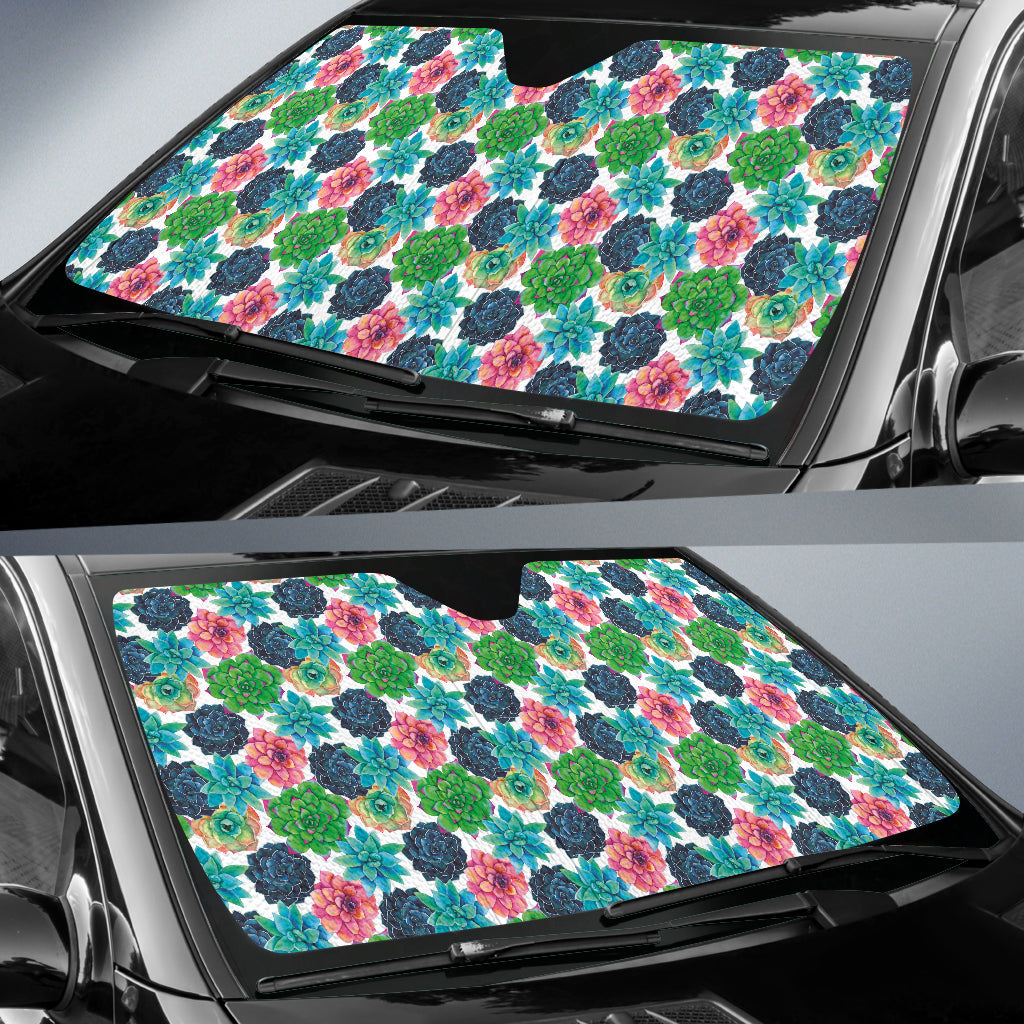Succulent Colorful White Background Watercolor Car Auto Sun Shades 212301