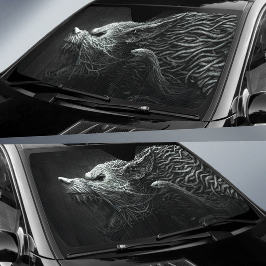 Dark Hellhound Wolf Formed from Twisted Shadows Car Auto Sun Shades 211502