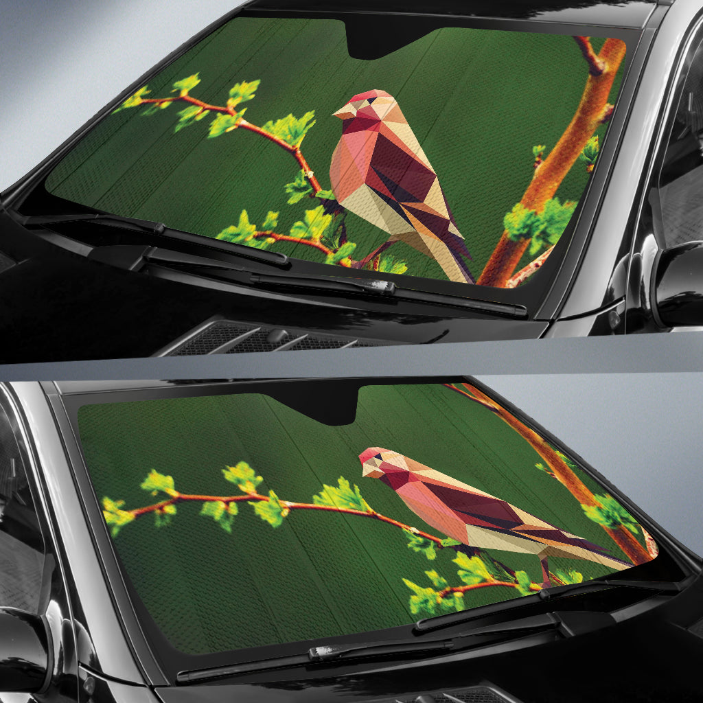 Stylized Polygon Bird Resting on Green Branch Car Auto Sun Shades 211502