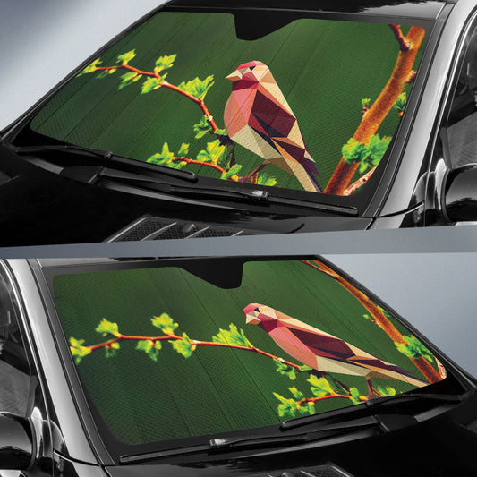Stylized Polygon Bird Resting on Green Branch Car Auto Sun Shades 211502