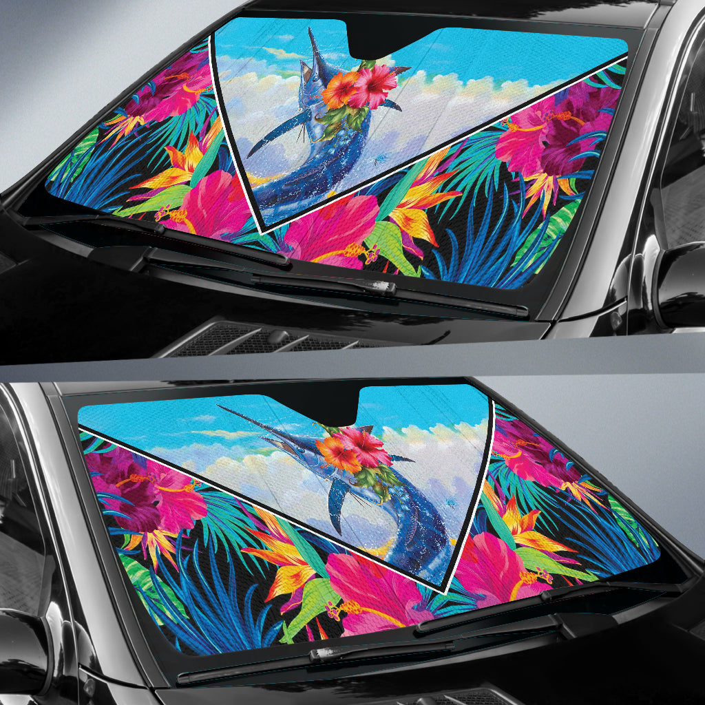 Fishing Car Auto Sun Shades Blue Marlin Hawaii Flowers 213101