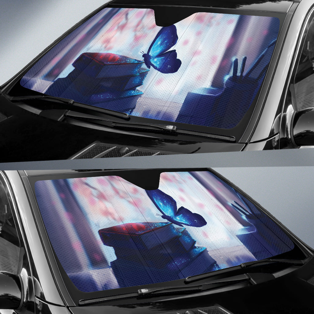 Glowing Butterfly Rising from Stacked Storybooks Car Auto Sun Shades 211502