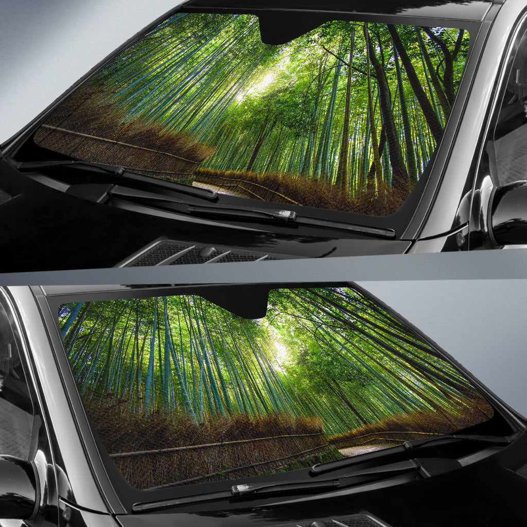 Tranquil Bamboo Forest Path Bathed in Light Car Auto Sun Shades 211402