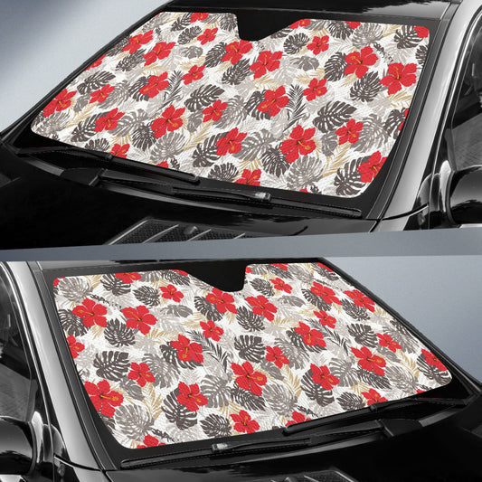 Red Hibiscus Hawaiian Flower Pattern Car Auto Sun Shades 212201