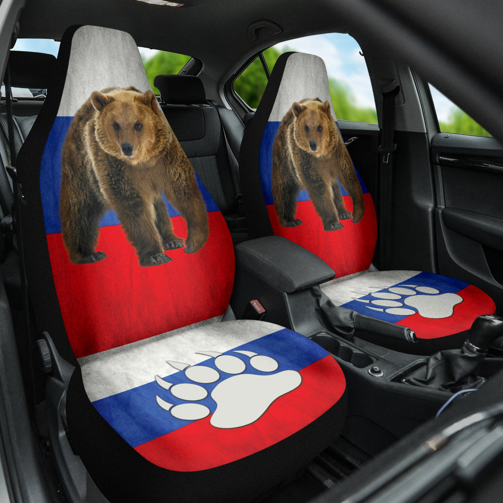 Russian Flag Furry Bear Animal Car Seat Covers 212801
