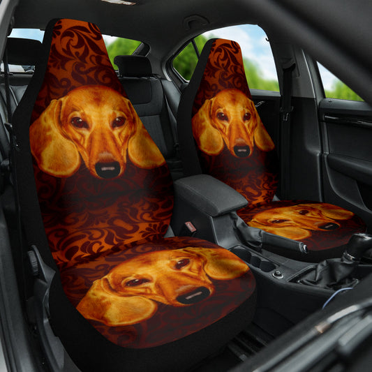 Regal Dachshund Face Against Intricate Pattern Design Car Seat Covers 211402