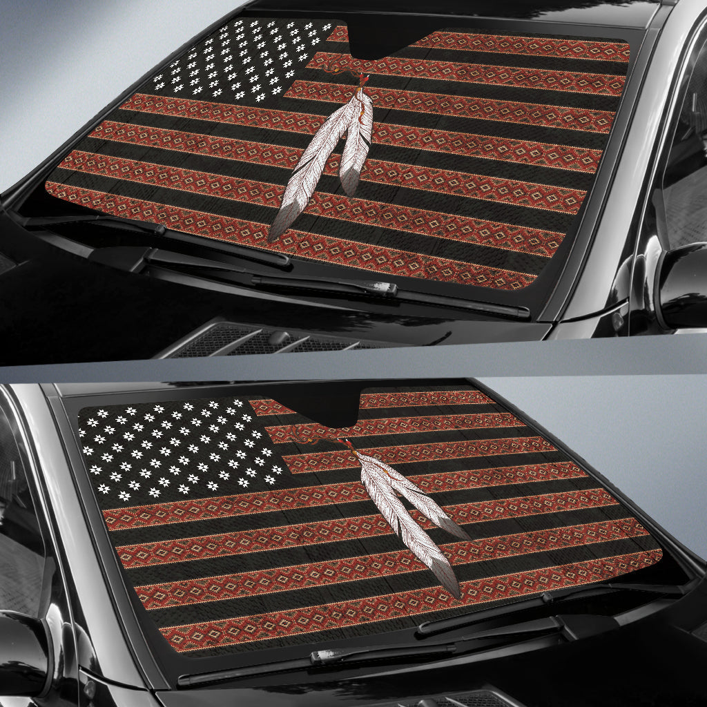 Native American USA Flag And Feather Car Auto Sun Shades 212901