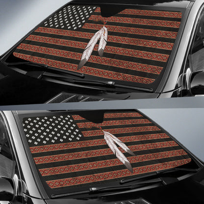 Native American USA Flag And Feather Car Auto Sun Shades 212901