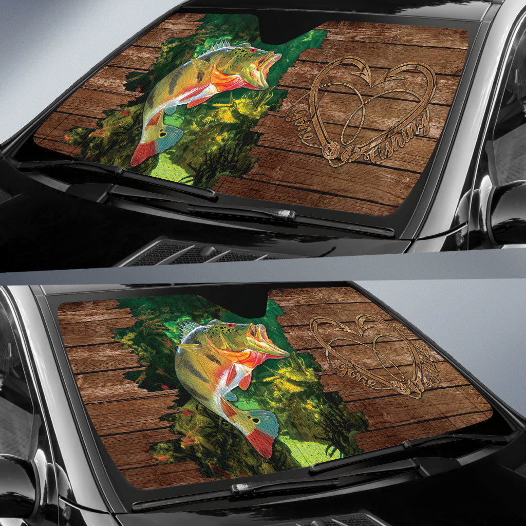 Largemouth Bass Fishing Wood Style Printing Car Auto Sun Shades 211201