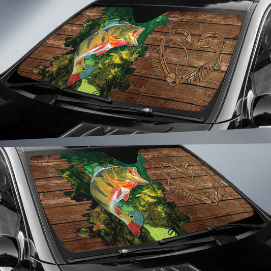 Largemouth Bass Fishing Wood Style Printing Car Auto Sun Shades 211201