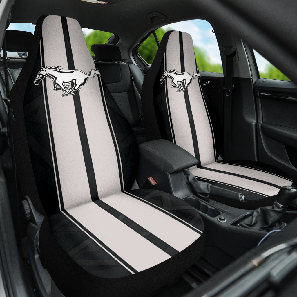 White Gray Ford Mustang Fastback Muscle Car Seat Covers 210402