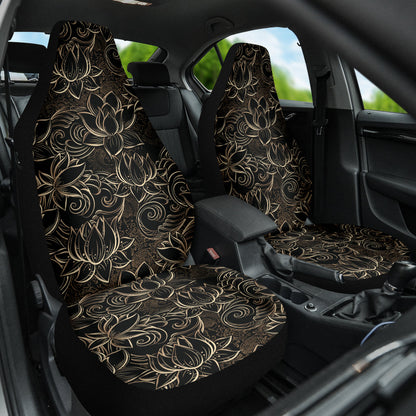 Luxurious Gold Lotus Waterlily Black Background Car Seat Covers 211201