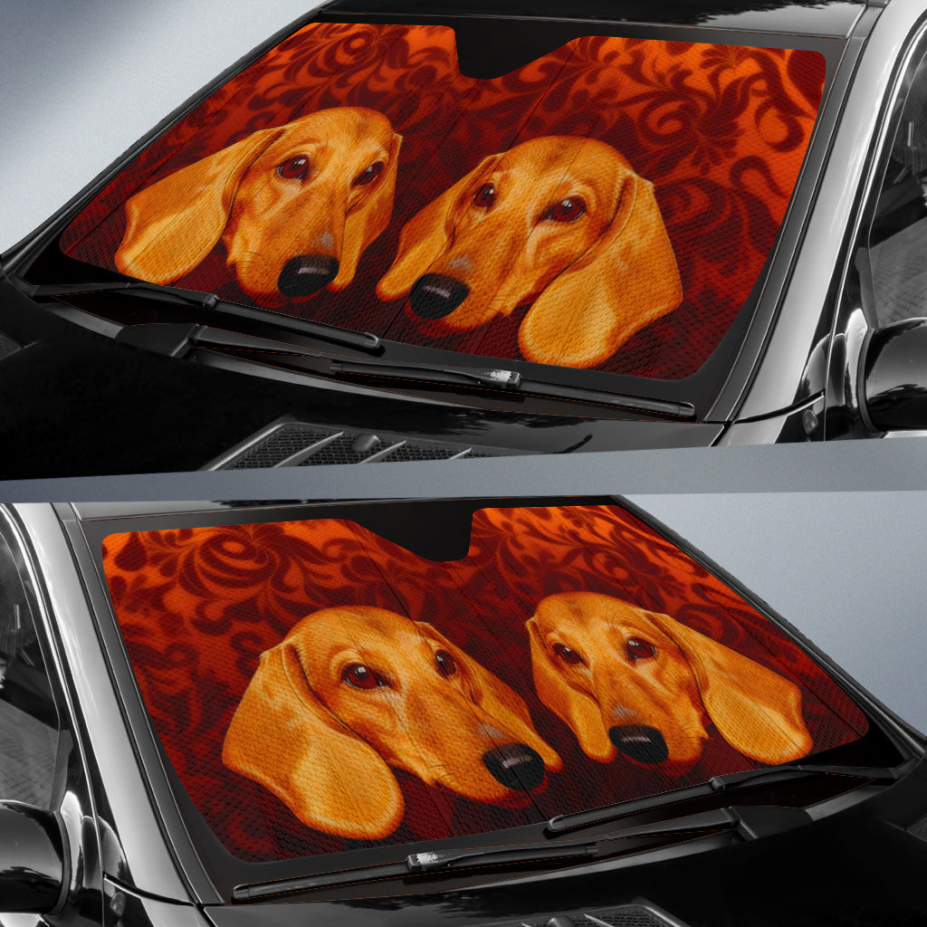 Dachshund Companions Framed by Classic Decorative Motifs Car Auto Sun Shades 211402