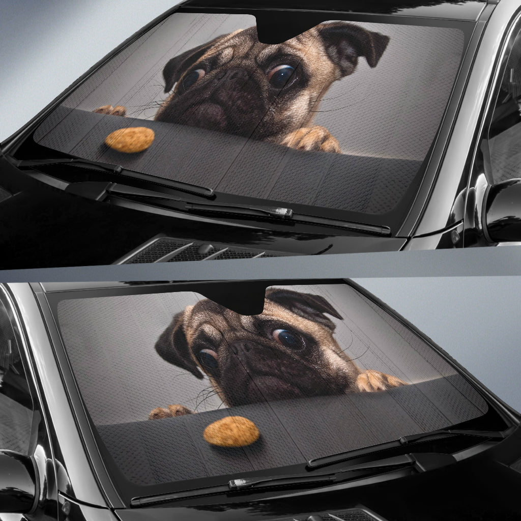 Curious Bulldog Puppy Watching Treat with Wide Eyes Car Auto Sun Shades 211502