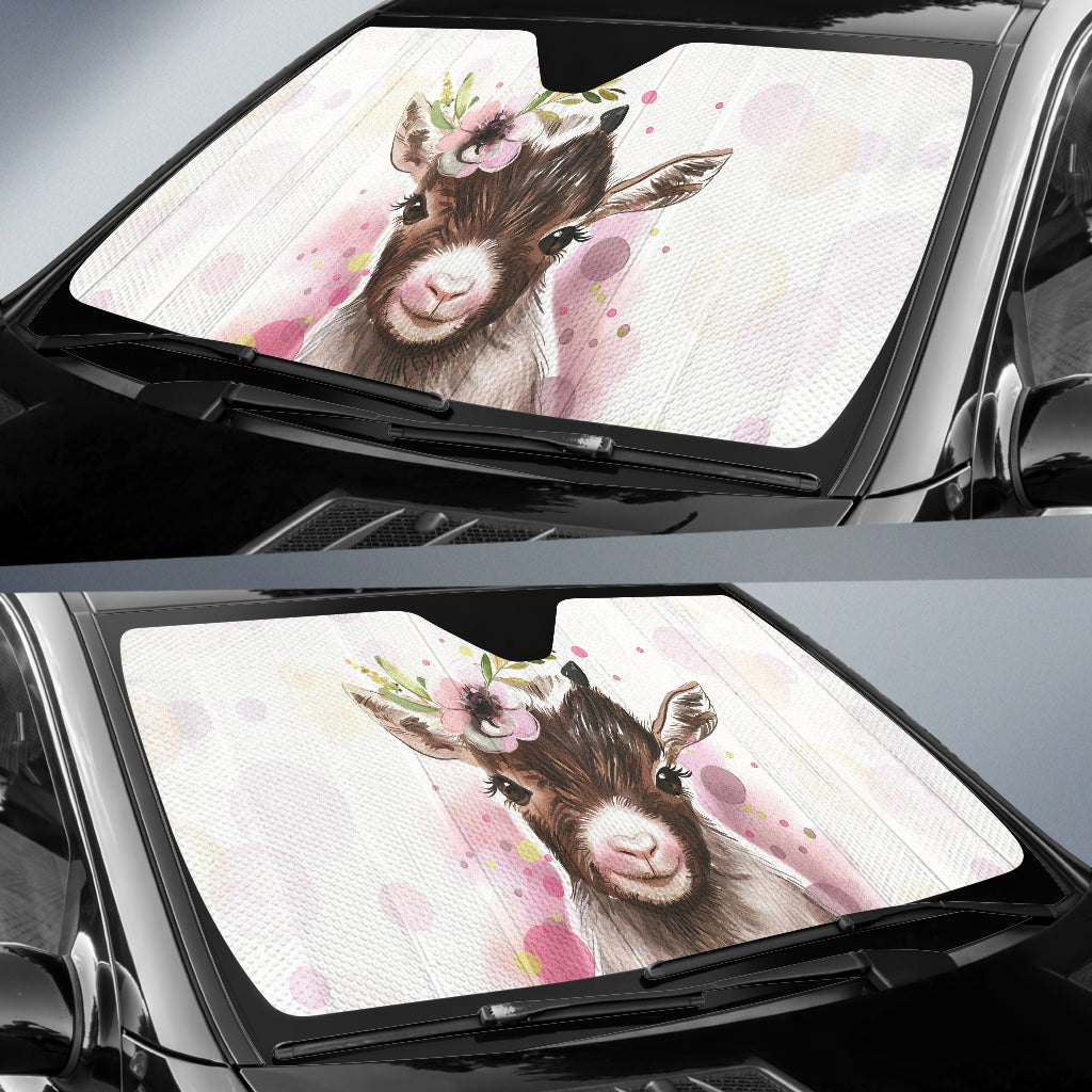 Goat Cute Floral Watercolor Car Auto Sun Shades 212301