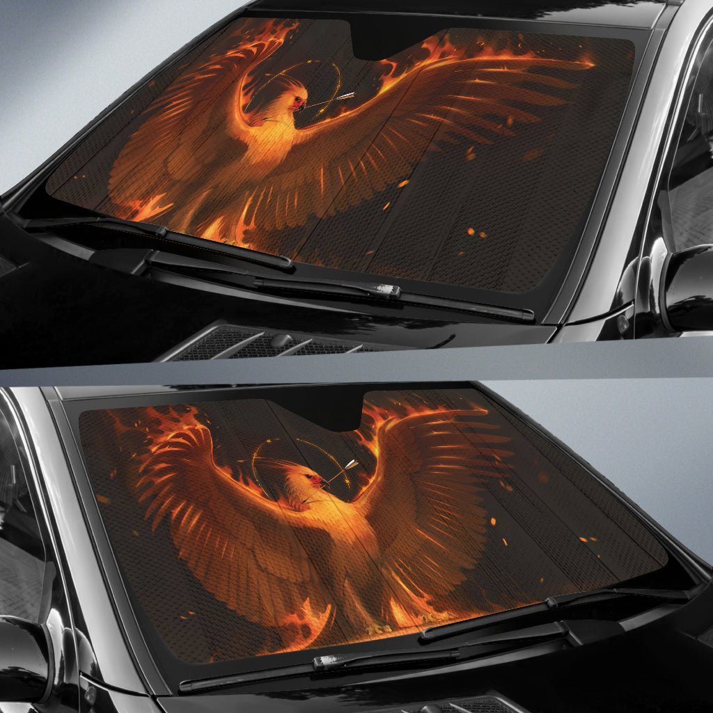 Flaming Phoenix with Arrow Halo Rising Car Auto Sun Shades 211402