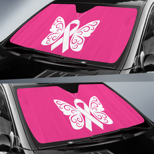 Breast Cancer Butterfly Ribbon Car Auto Sun Shades 210202