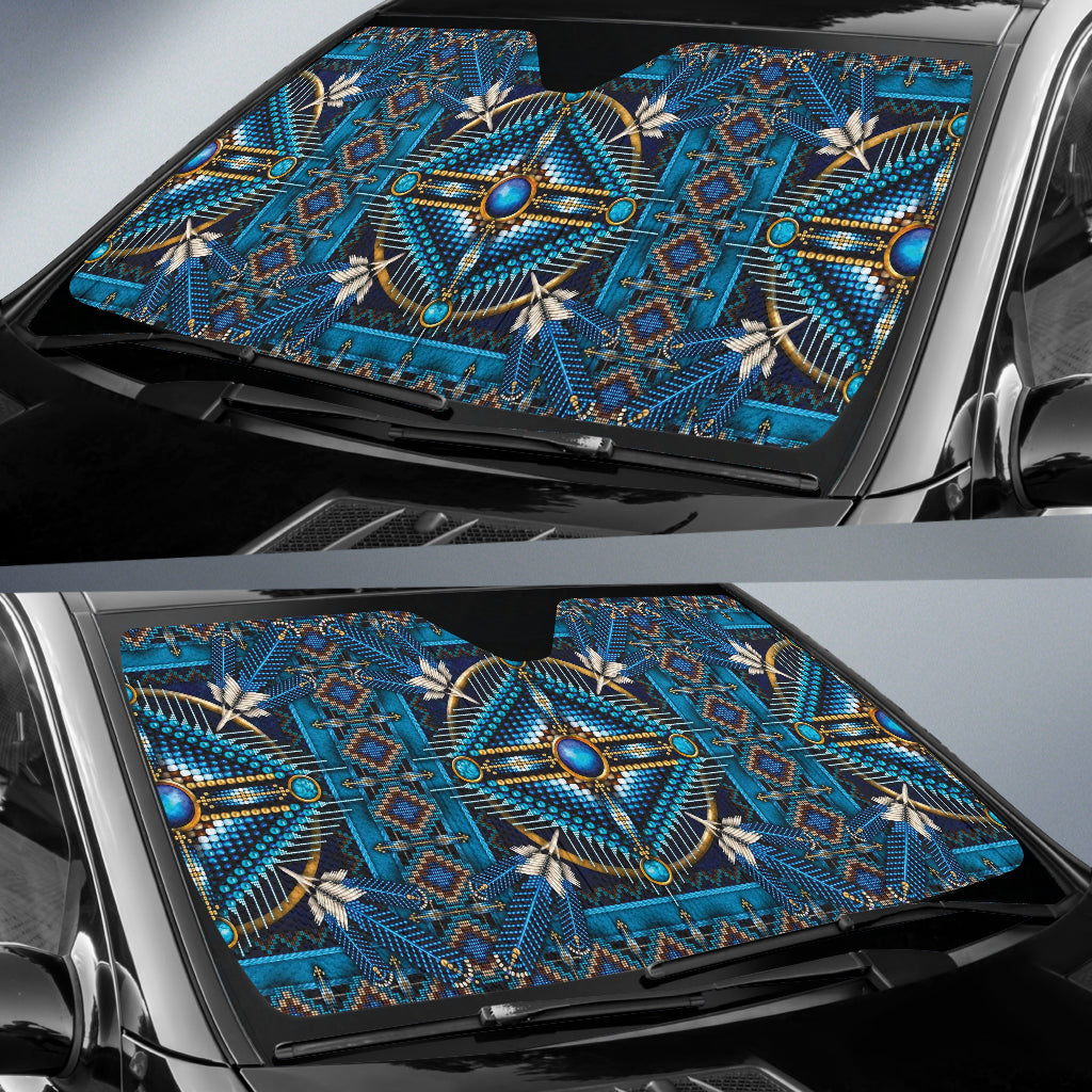 Mandala Blue Native American Design Car Auto Sun Shades 210502