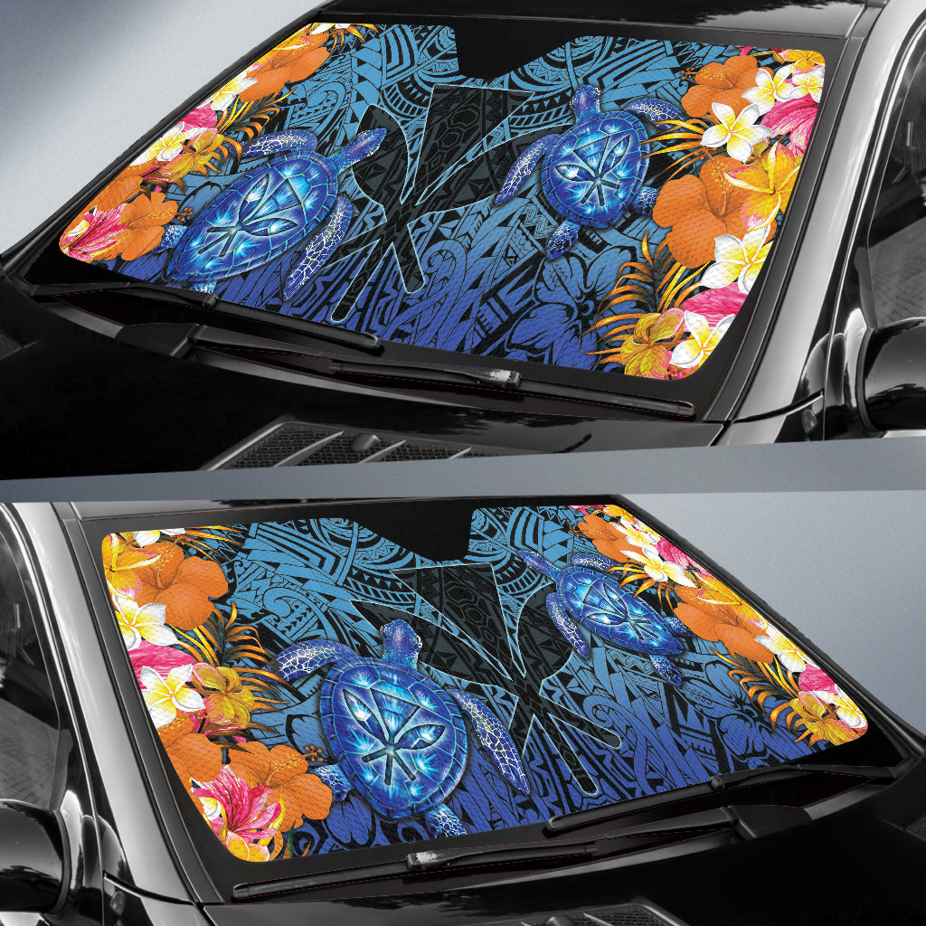 Kanaka Maoli Hawaiian Sea Turtle Tropical Hibiscus And Plumeria Car Auto Sun Shades 211801