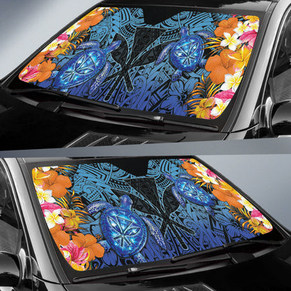 Kanaka Maoli Hawaiian Sea Turtle Tropical Hibiscus And Plumeria Car Auto Sun Shades 211801