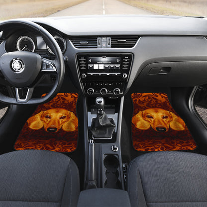Regal Dachshund Face Against Intricate Pattern Design Car Floor Mats 211402