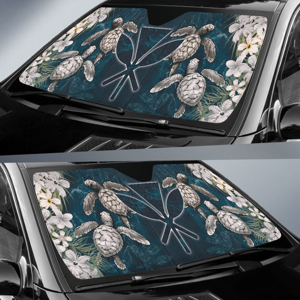 Kanaka Maoli Hawaiian Sea Turtle Tropical Hibiscus And Plumeria White Amazing Car Auto Sun Shades 211401