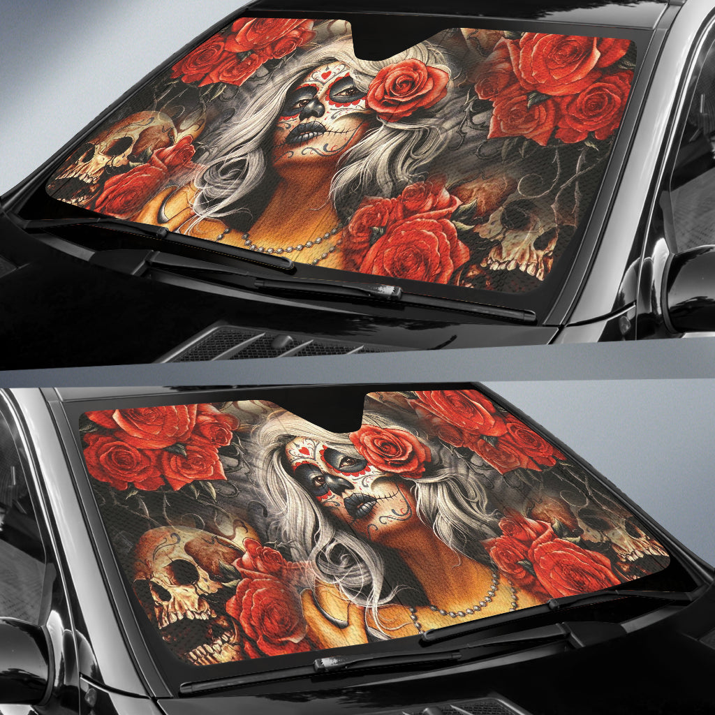Sugar Skull Girl Flower Car Auto Sun Shades Car Accessories 212901