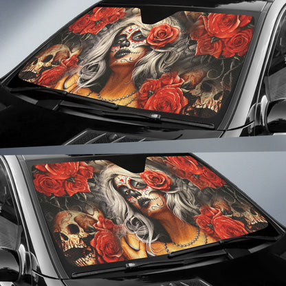 Sugar Skull Girl Flower Car Auto Sun Shades Car Accessories 212901