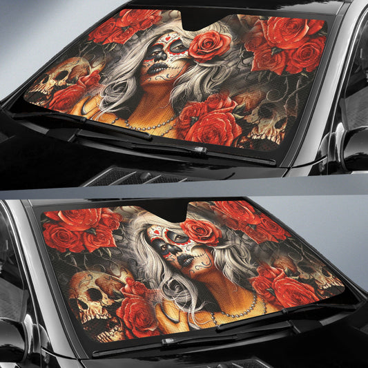 Sugar Skull Girl Flower Car Auto Sun Shades Car Accessories 212901