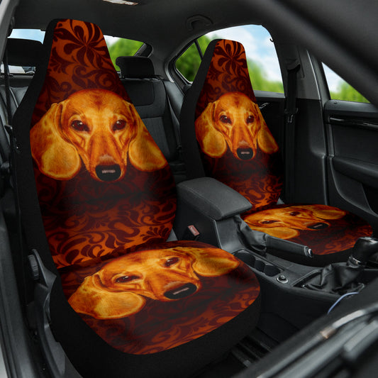 Dachshund Expression Framed by Classic Orange Swirls Car Seat Covers 211402