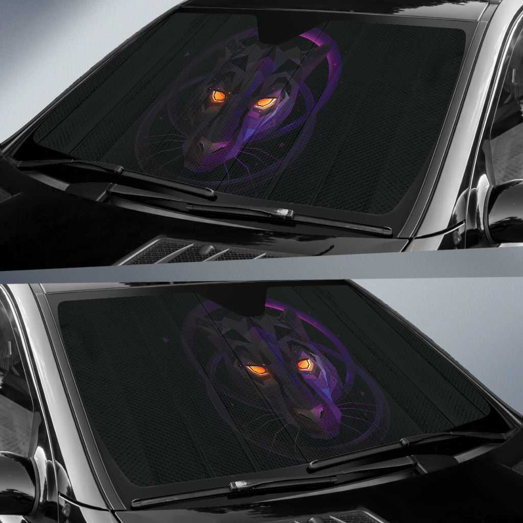 Black Panther Geometric Face with Glowing Eyes Car Auto Sun Shades 211502