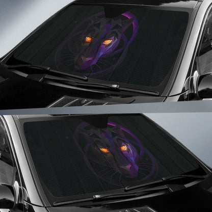 Black Panther Geometric Face with Glowing Eyes Car Auto Sun Shades 211502