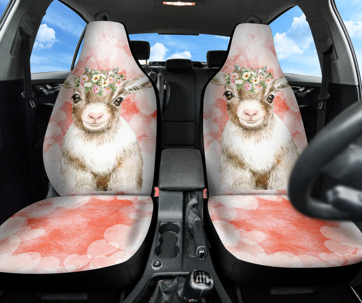 Goat Cute Pink Watercolor Car Seat Covers 212301