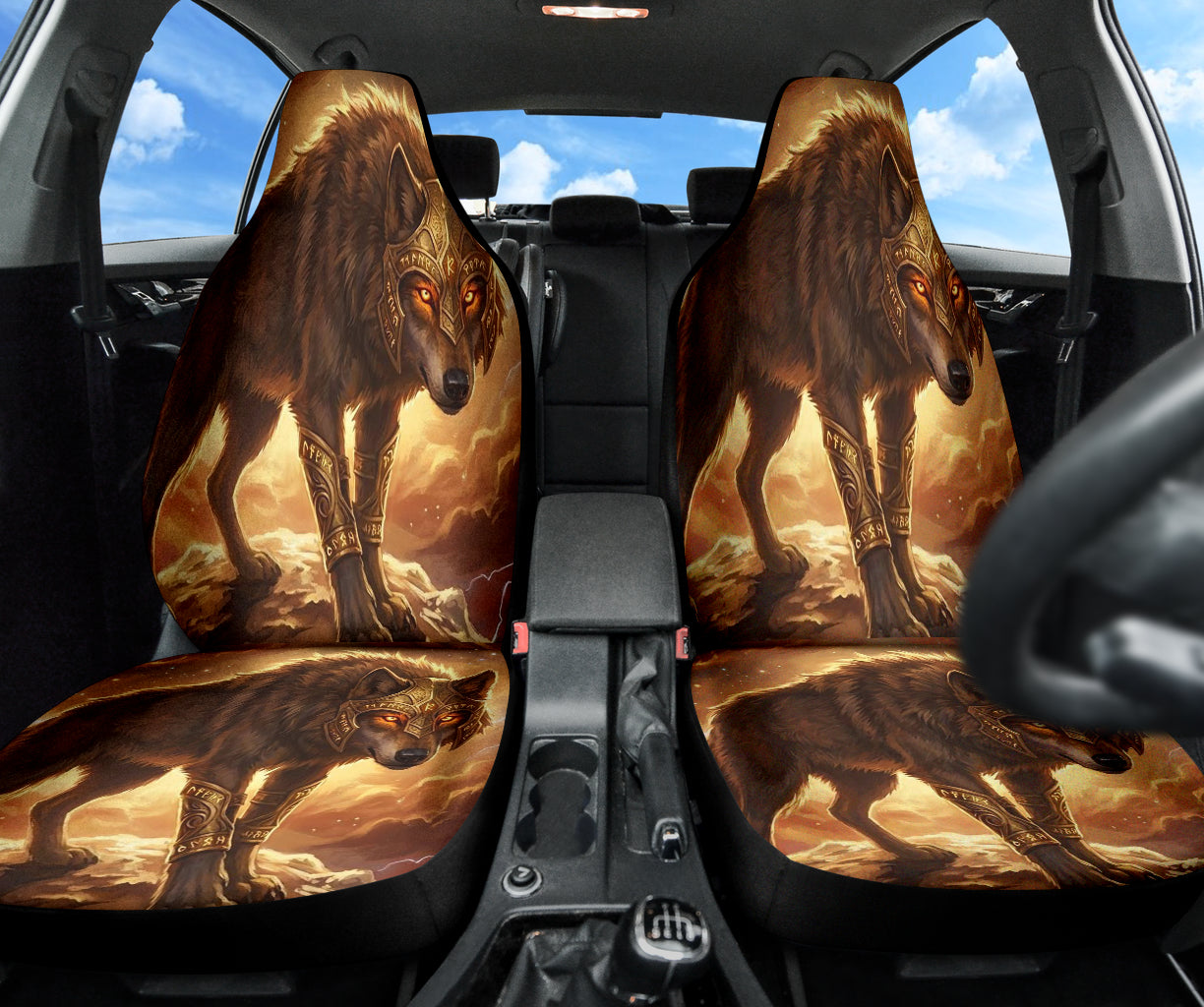 Epic Celestial Wolf Warrior Digital Printing Car Seat Covers 211402