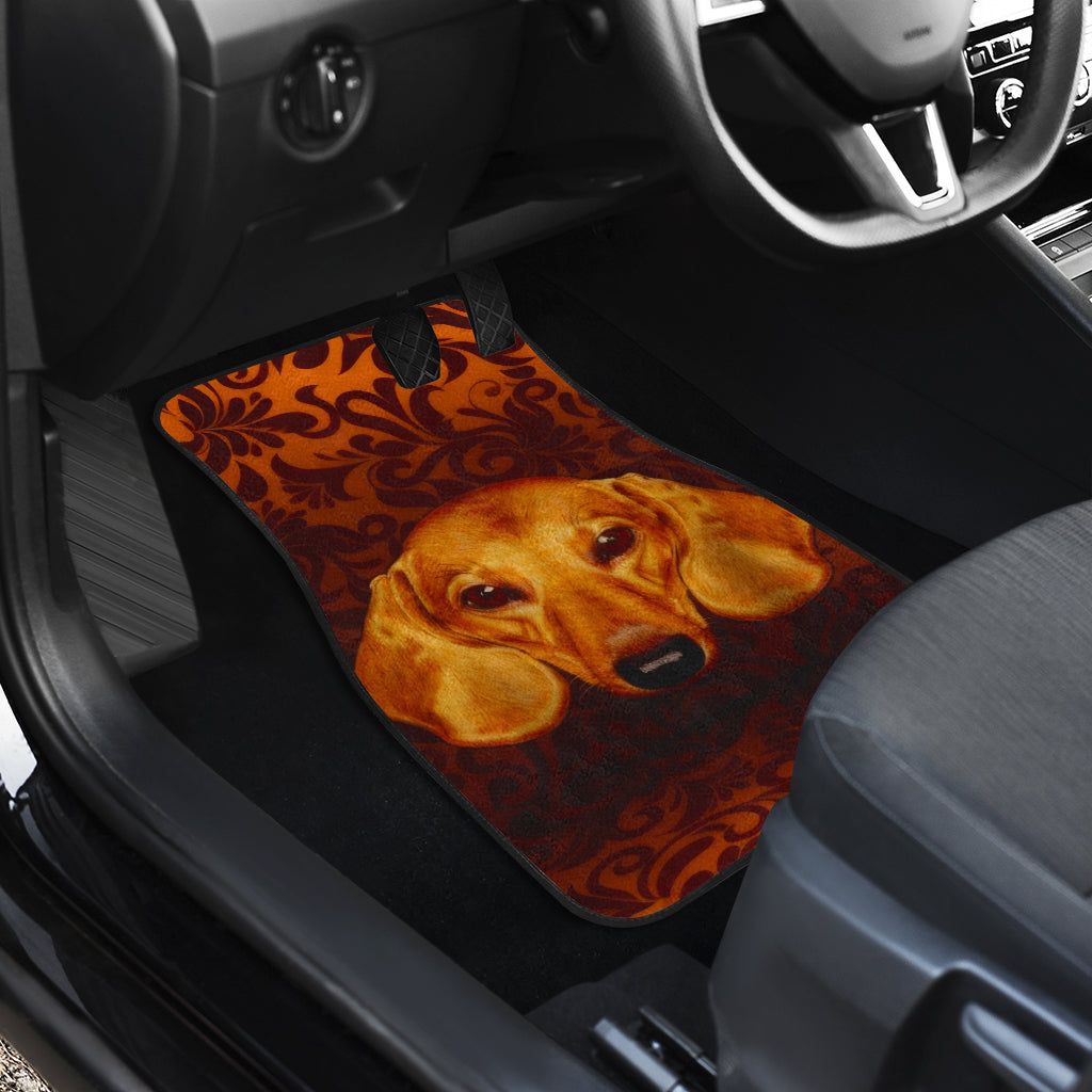 Warm Toned Dachshund Portrait with Decorative Swirls Car Floor Mats 211402
