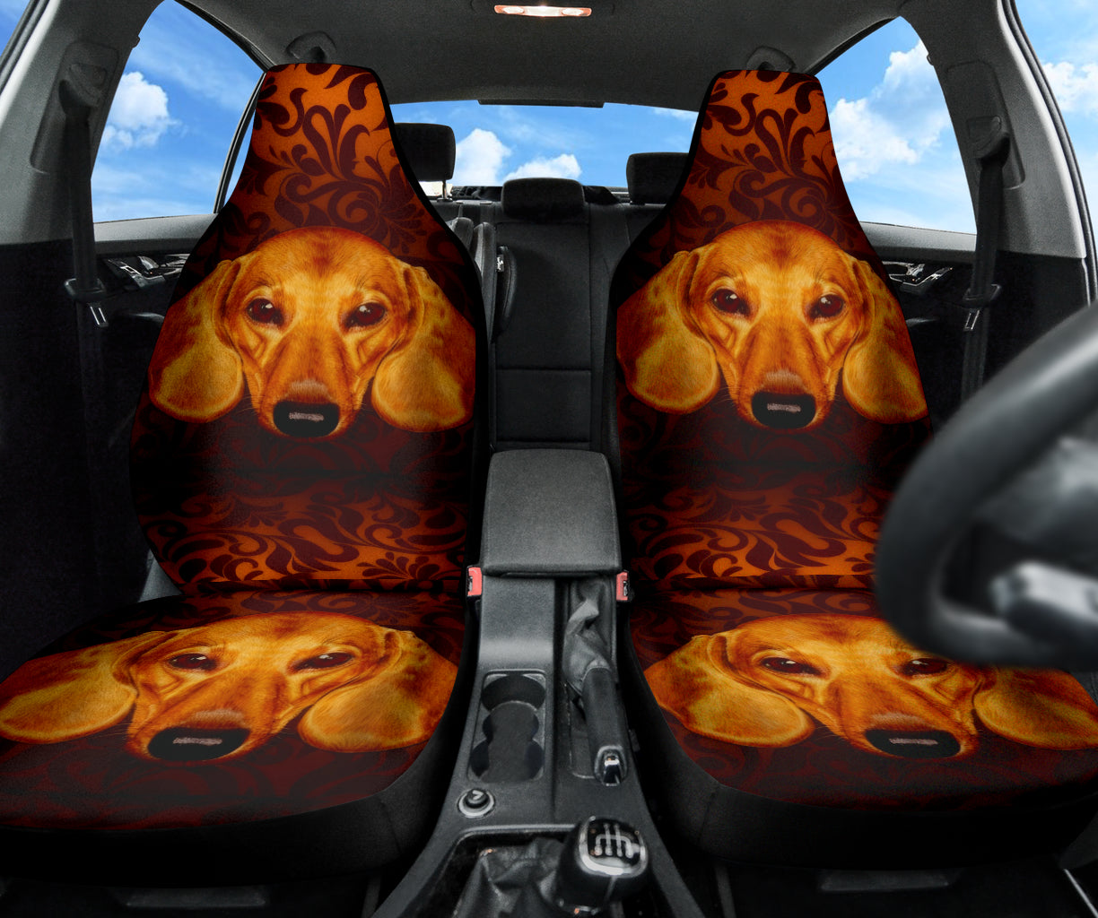 Warm Toned Dachshund Portrait with Decorative Swirls Car Seat Covers 211402