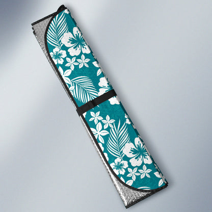 Cyan Hibiscus Hawaiian Flower Pattern Car Auto Sun Shades 212201