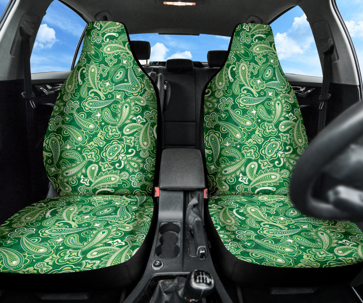 Green Paisley Pattern Car Seat Covers 212201