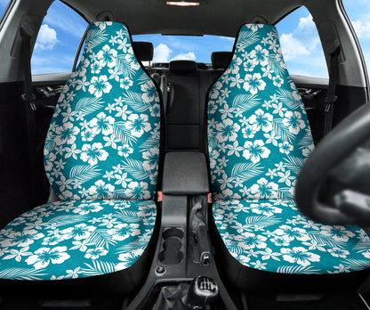 Cyan Hibiscus Hawaiian Flower Pattern Car Seat Covers 212201