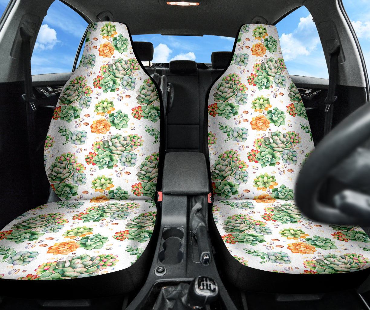 Succulent Natural Watercolor White Background Car Seat Covers 212301