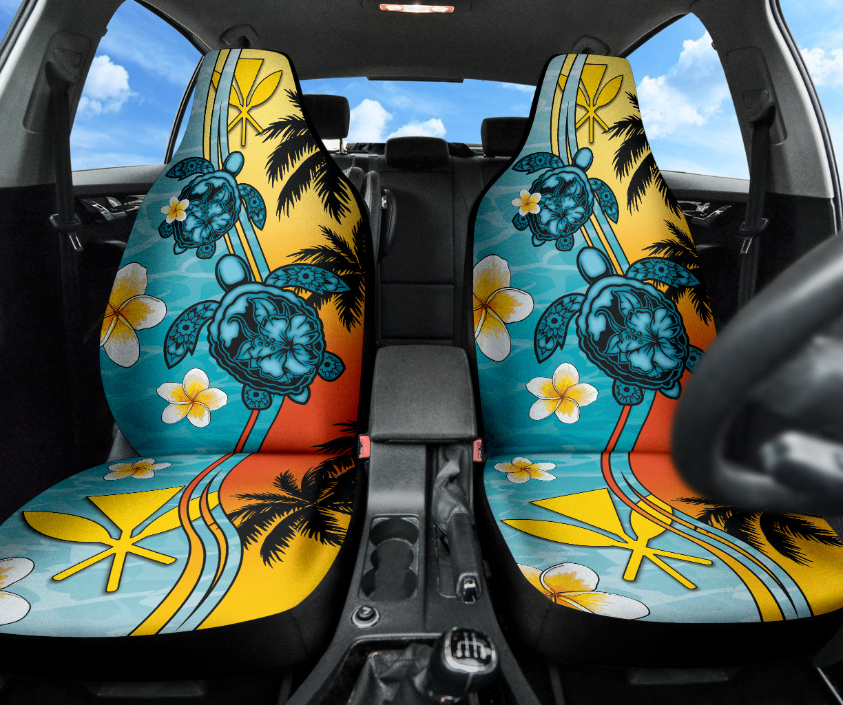 Turtle Plumeria Flower Kanaka Maoli Car Seat Covers 212101