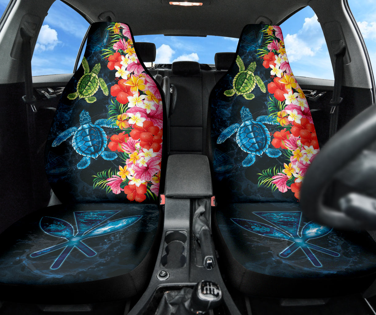 Turtle Kanaka Maoli Hibiscus Plumeria Flower Wave Car Seat Covers 212101