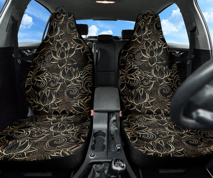 Luxurious Gold Lotus Waterlily Black Background Car Seat Covers 211201