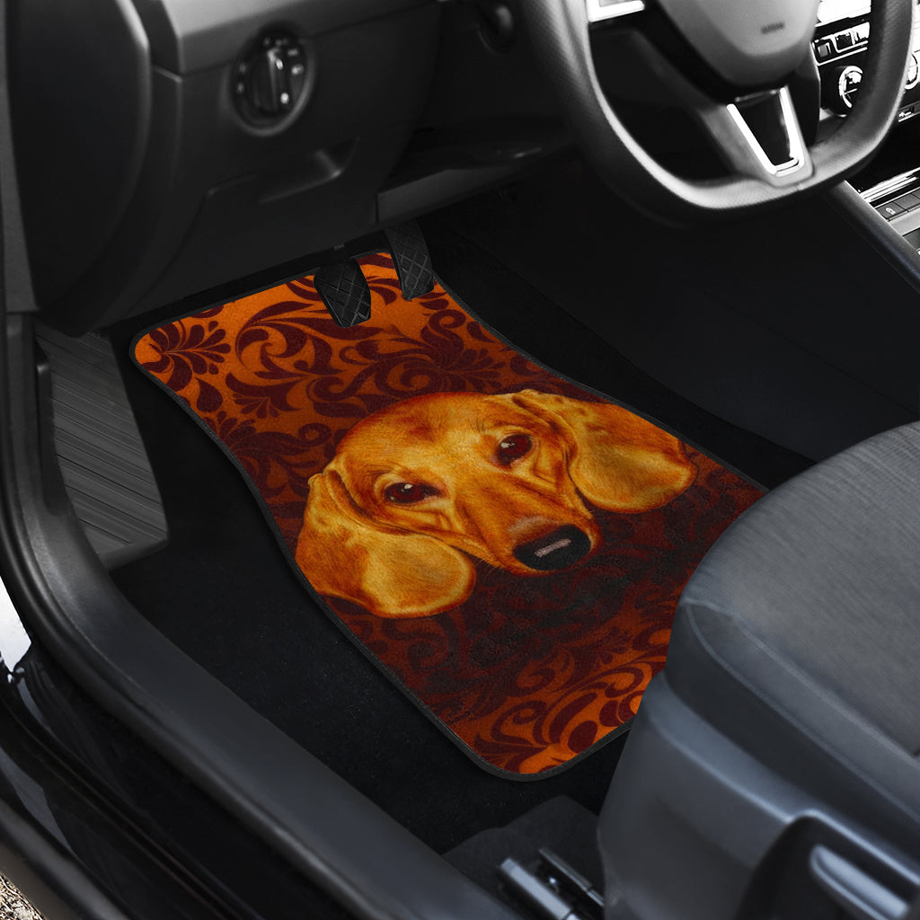 Regal Dachshund Face Against Intricate Pattern Design Car Floor Mats 211402