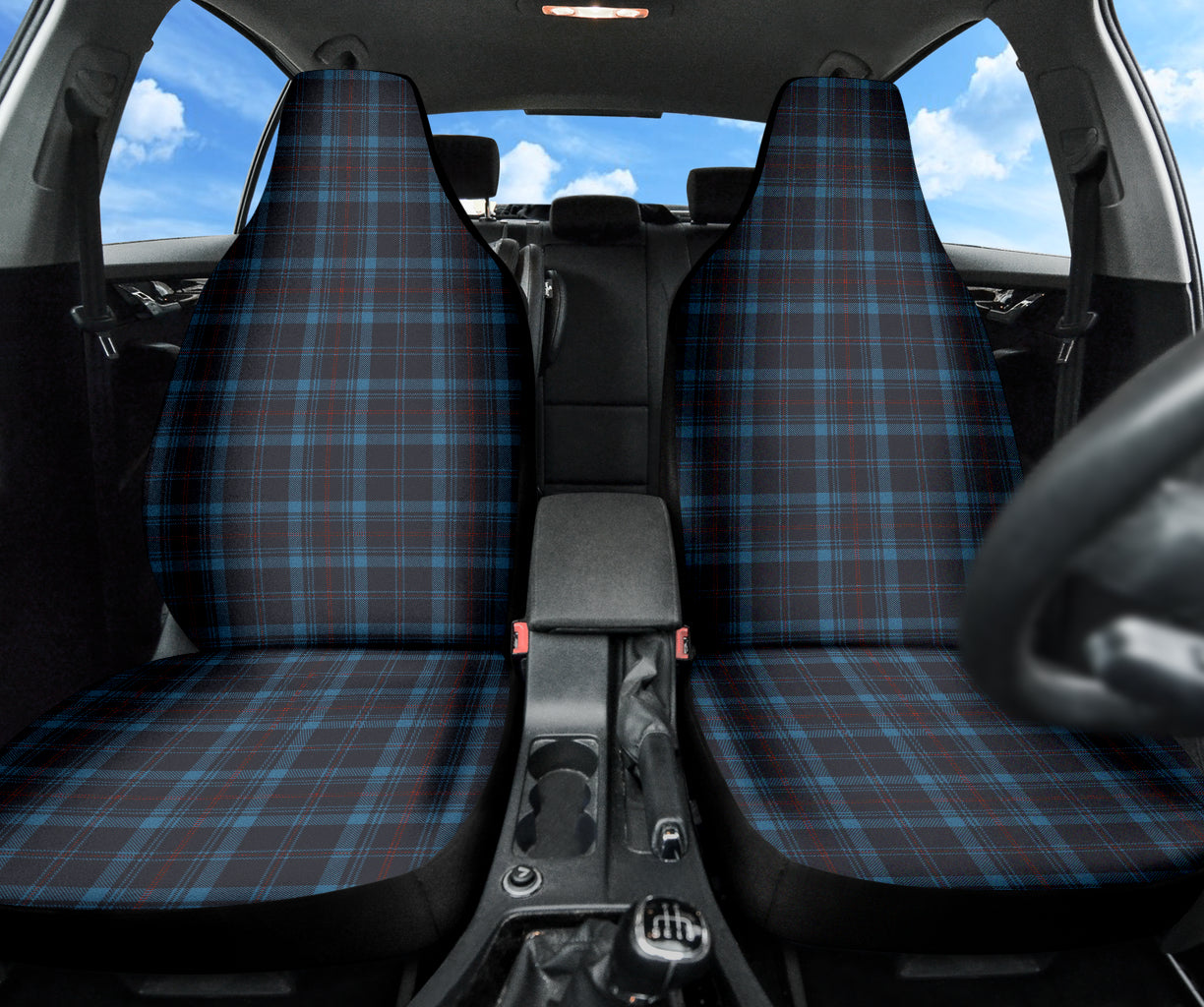 Dark Blue Plaid Pattern Car Seat Covers 212401